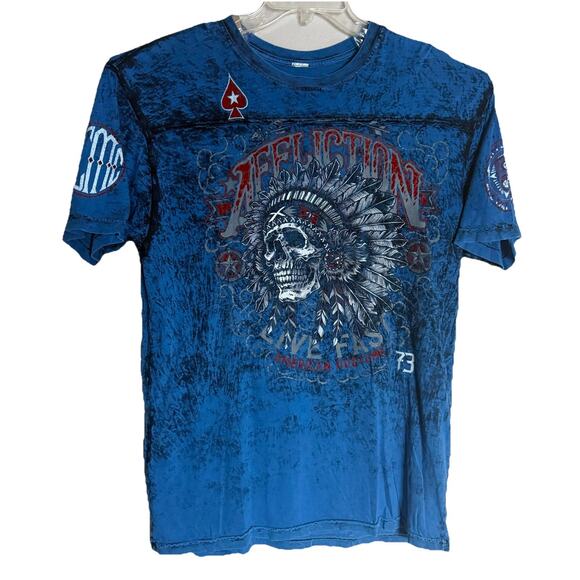 Affliction Mens Reversible X-Large Blue American Customs Motorcycles, Flocked - Picture 1 of 9